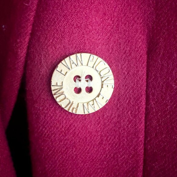 Vintage Evan Picone Wine Burgundy Wool Gold Button Blazer 12 - Picture 4 of 9